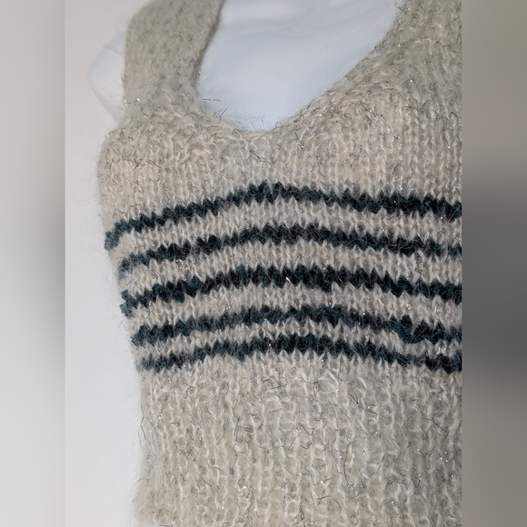 V-Neck Striped Knit Sweater Vest Handmade Shimmer Tinsel Vintage - Picture 5 of 8